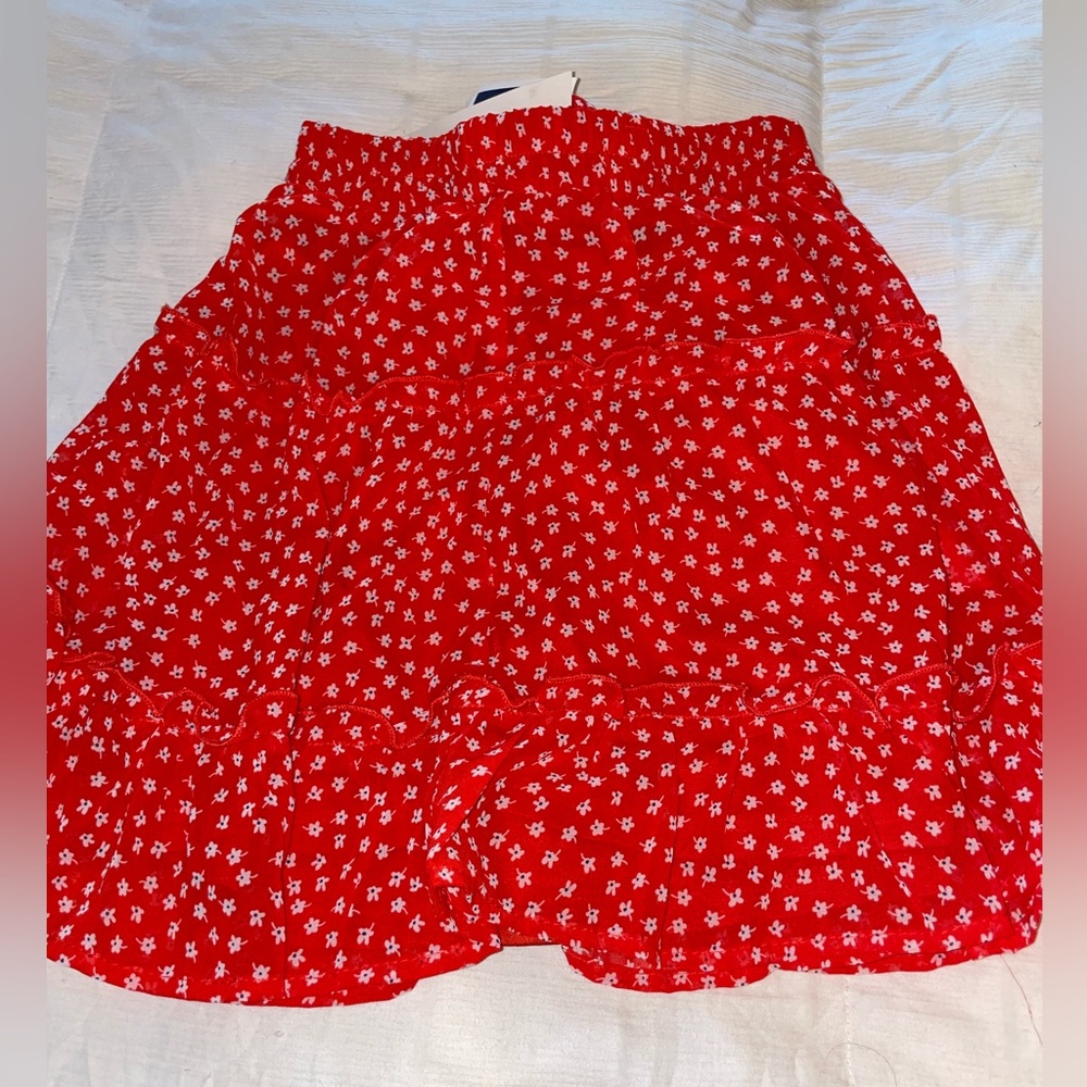 Red Floral Skirt, XS